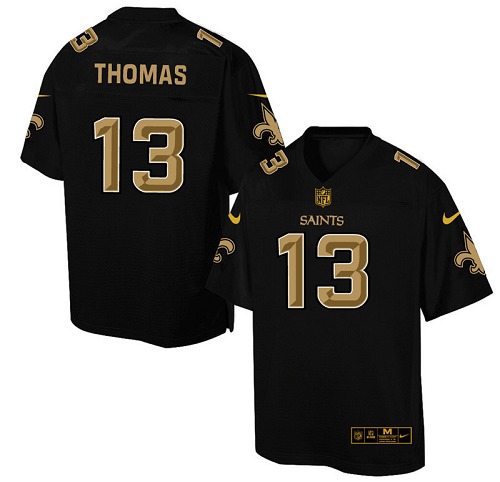 Men's Elite Michael Thomas Nike Jersey Black - #13 Pro Line Gold Collection NFL New Orleans Saints